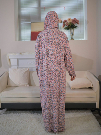 Ženska islamska haljina za molitvu, duga, elegantan stil; materijal: rayon; uzorak: razbijeni cvjetovi; ovratnik: šal