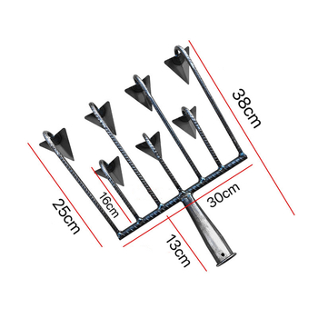 Trikampė sodo kastuvė su penkiais dantimis – aštri daugdantis įrankis, mangano plienas, sustiprinta konstrukcija arimui ir dirvos laisvinimui