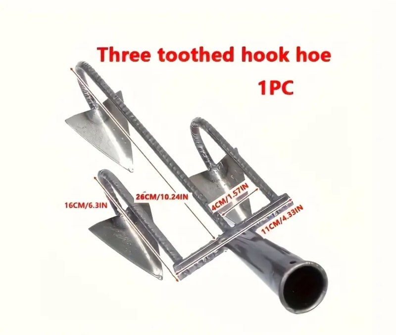 Trikampė sodo kastuvė su penkiais dantimis – aštri daugdantis įrankis, mangano plienas, sustiprinta konstrukcija arimui ir dirvos laisvinimui