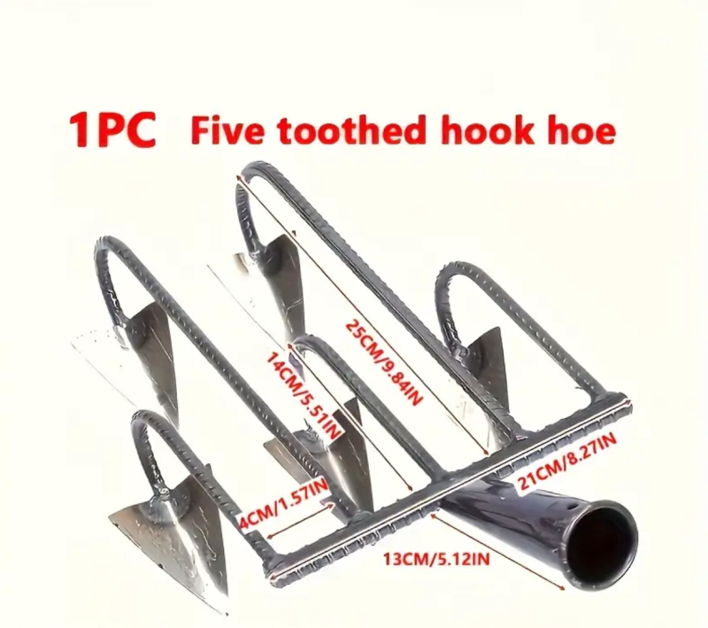 Trikampė sodo kastuvė su penkiais dantimis – aštri daugdantis įrankis, mangano plienas, sustiprinta konstrukcija arimui ir dirvos laisvinimui