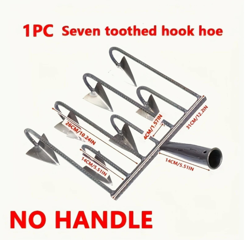 Trikampė sodo kastuvė su penkiais dantimis – aštri daugdantis įrankis, mangano plienas, sustiprinta konstrukcija arimui ir dirvos laisvinimui