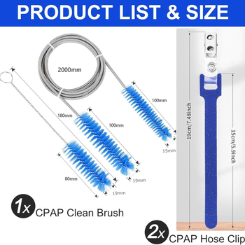 Σετ καθαρισμού CPAP σωλήνων, 4 τεμάχια (2 βούρτσες + 2 ιμάντες Velcro για τον σωλήνα), ανοξείδωτο ατσάλι + νάιλον