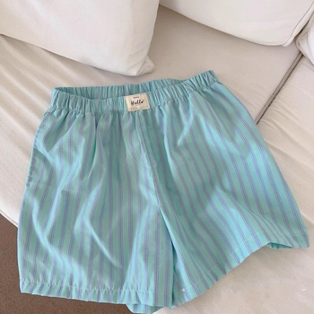 Σορτς πυτζάμας για γυναίκες, κορεατικού στυλ, καλοκαιρινά ριγέ, βαμβάκι, λεπτό ύφασμα
