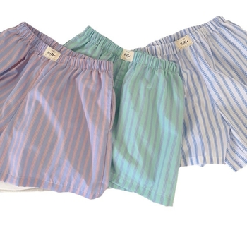 Σορτς πυτζάμας για γυναίκες, κορεατικού στυλ, καλοκαιρινά ριγέ, βαμβάκι, λεπτό ύφασμα