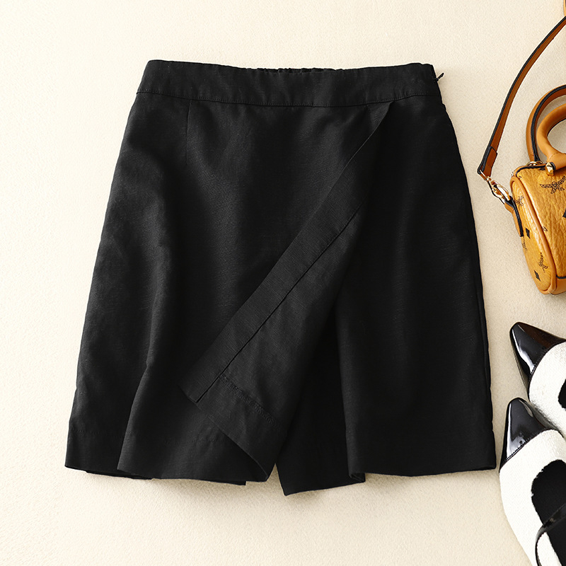 Široke culotte hlače od pamuk-lin smeše, visoki pojas, 3/4 duljine, retro stil