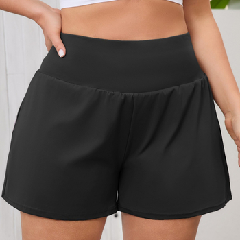 Aukštos juosmens jogos šortai kvėpuojančiame nailono mišinyje 75/25, paslėptos kišenės, tinka jogai ir fitnesui