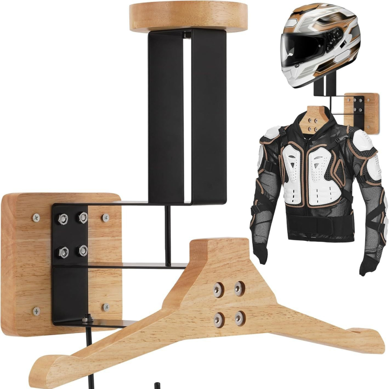 Метален стенен рафт за каски, шапки и спортно оборудване, 2 нива, товароподемност 30 кг, подходящ за хол, спалня и гараж