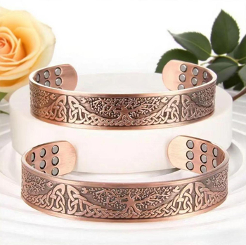 Ανοικτό ανδρικό βραχιόλι με Δέντρο της Ζωής και μαγνήτες, κράμα ψευδάργύρου, ηλεκτροπλατινωμένο, 30 g, αστικός στυλ