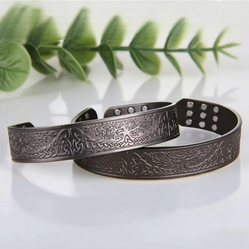 Atvērta vīriešu rokassprādze ar Dzīvības koku un magnētiem, cinka sakausējums, elektroplātēts, 30 g, pilsētas stils