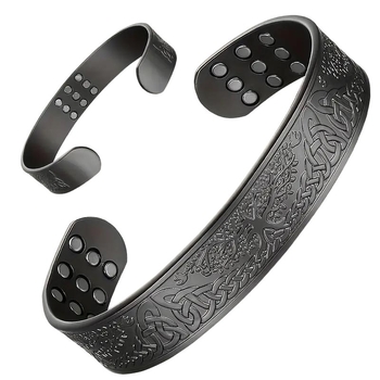 Ανοικτό ανδρικό βραχιόλι με Δέντρο της Ζωής και μαγνήτες, κράμα ψευδάργύρου, ηλεκτροπλατινωμένο, 30 g, αστικός στυλ