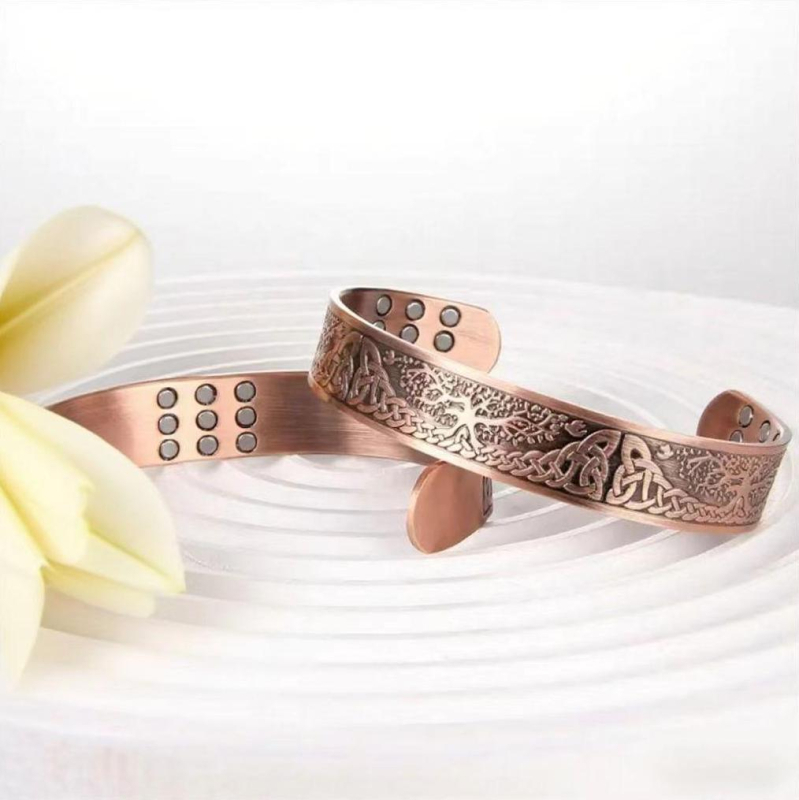 Atvērta vīriešu rokassprādze ar Dzīvības koku un magnētiem, cinka sakausējums, elektroplātēts, 30 g, pilsētas stils