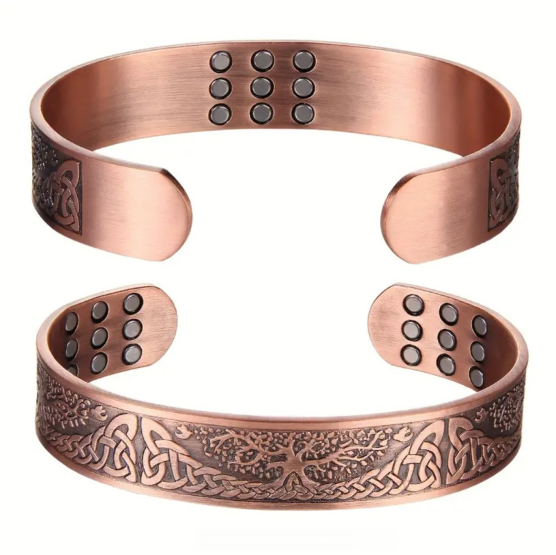 Atvērta vīriešu rokassprādze ar Dzīvības koku un magnētiem, cinka sakausējums, elektroplātēts, 30 g, pilsētas stils