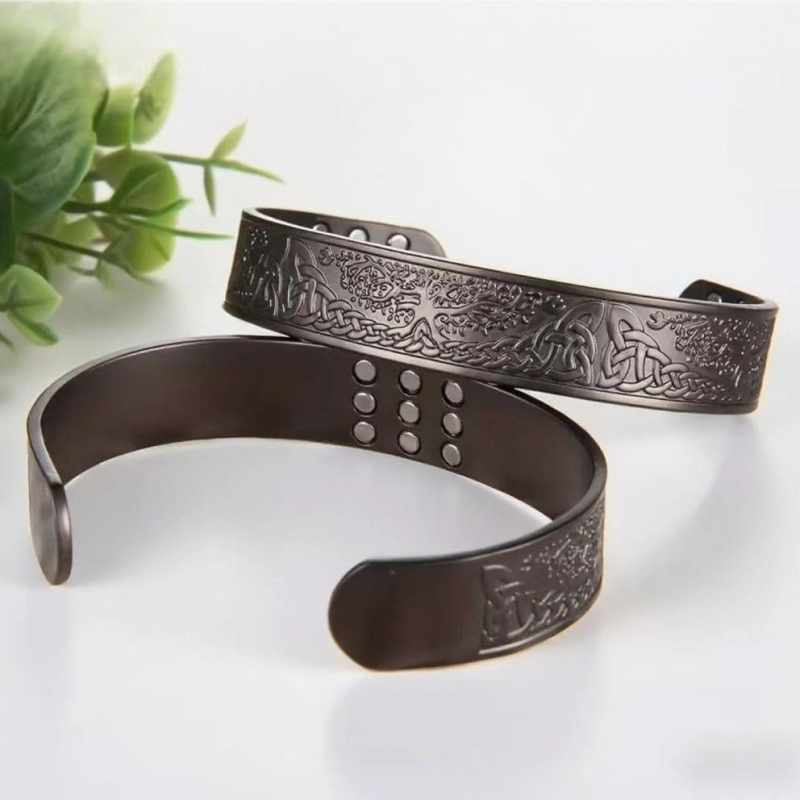 Atvērta vīriešu rokassprādze ar Dzīvības koku un magnētiem, cinka sakausējums, elektroplātēts, 30 g, pilsētas stils