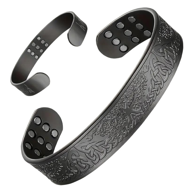 Atvērta vīriešu rokassprādze ar Dzīvības koku un magnētiem, cinka sakausējums, elektroplātēts, 30 g, pilsētas stils