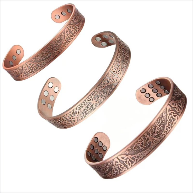 Atvērta vīriešu rokassprādze ar Dzīvības koku un magnētiem, cinka sakausējums, elektroplātēts, 30 g, pilsētas stils