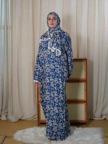 Μουσουλμανική ρόμπα προσευχής με ενσωματωμένο σάλι, Αφρικανικό εκτυπωμένο μοτίβο, ύφασμα ρηάιον, 95%+ βισκόζη, μακρύ μήκος, μακριά μανίκια (καλοκαίρι 2024)