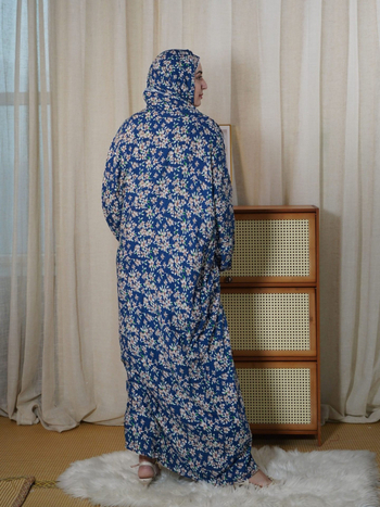 Μουσουλμανική ρόμπα προσευχής με ενσωματωμένο σάλι, Αφρικανικό εκτυπωμένο μοτίβο, ύφασμα ρηάιον, 95%+ βισκόζη, μακρύ μήκος, μακριά μανίκια (καλοκαίρι 2024)