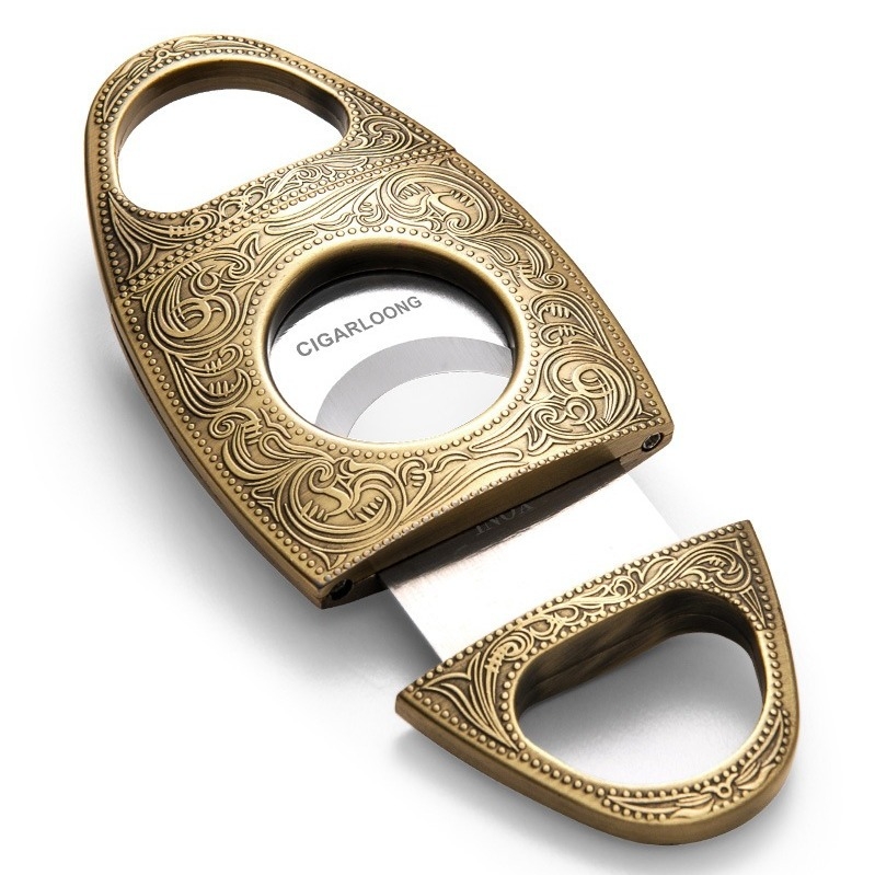 Trabuca griezējs ar gravētu bronzas dizainu, iekļauts rokasgrāmata, pielāgošana pieejama, sērija 240605