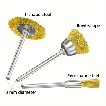 Комплект от 30 телени четки за електрическо шлайфане, стоманена и медна тел, глава Т‑образна чашообразна, за отстраняване на ръжда и заглаждане на заусенци