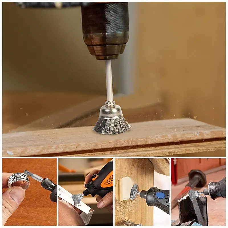 Комплект от 30 телени четки за електрическо шлайфане, стоманена и медна тел, глава Т‑образна чашообразна, за отстраняване на ръжда и заглаждане на заусенци