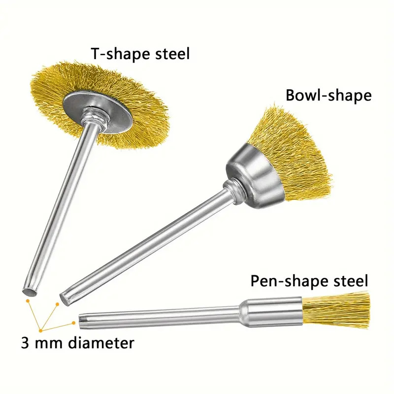 Комплект от 30 телени четки за електрическо шлайфане, стоманена и медна тел, глава Т‑образна чашообразна, за отстраняване на ръжда и заглаждане на заусенци