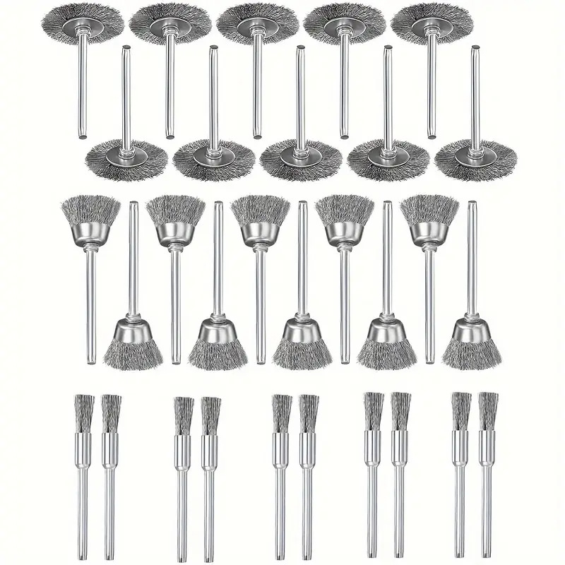 Комплект от 30 телени четки за електрическо шлайфане, стоманена и медна тел, глава Т‑образна чашообразна, за отстраняване на ръжда и заглаждане на заусенци