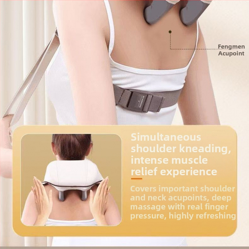 Trapecinių raumenų masažuoklis kaklui, pečiams ir nugarai – šilumos kompresas, minkymas, su viena galva, įkraunamas, belaidis nuotolinio valdymo pultas