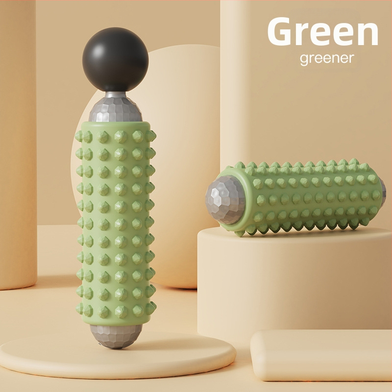 Elektriskā masāžas nūjiņa fitnesam un jogai, USB barošana, mehāniska kontrole, maināms ātrums, 4 apaļas masāžas galvas, forma: taisnstūra trapece, piemērots galvai, kaklam, viduklim un gurniem.