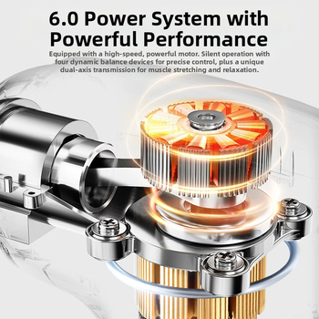 USB fascijos masažuoklis – raumenų atsipalaidavimui, 4 galvutės, šepetėlinis variklis, 3 greičiai su reguliavimu, triukšmas mažiau nei 36 dB, veikimo laikas 3–6 val