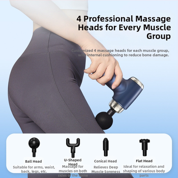USB fascijos masažuoklis – raumenų atsipalaidavimui, 4 galvutės, šepetėlinis variklis, 3 greičiai su reguliavimu, triukšmas mažiau nei 36 dB, veikimo laikas 3–6 val