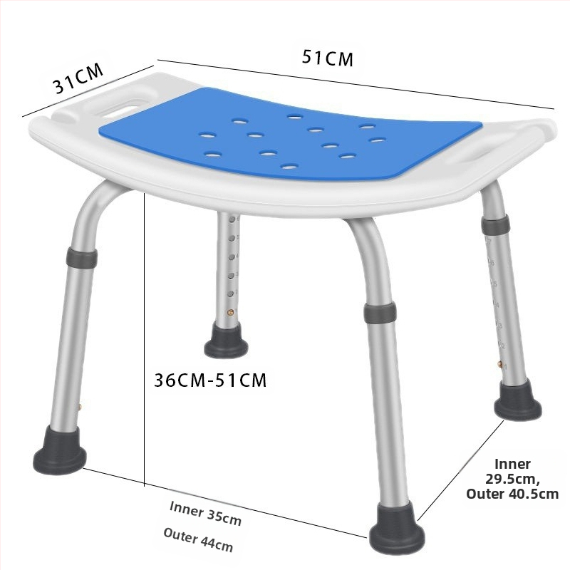 Алуминиев душ стол за възрастни, бременни и лица с увреждания, антихлъзгаща лента с подложка за сядане, U-образен дизайн, чиста тежина 1,8 кг