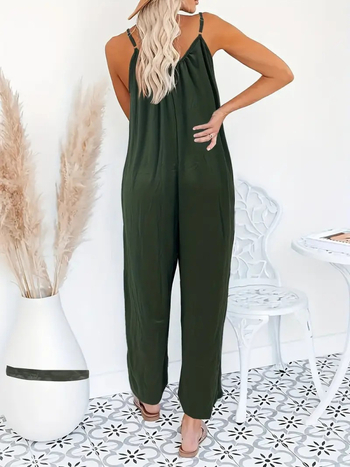 Γυναικεία ολόσωμη φόρμα με τιράντες, χωρίς μανίκια, ίσια γραμμή παντελονιού, χαλαρή μέση, πολυεστέρας, άνοιξη 2025