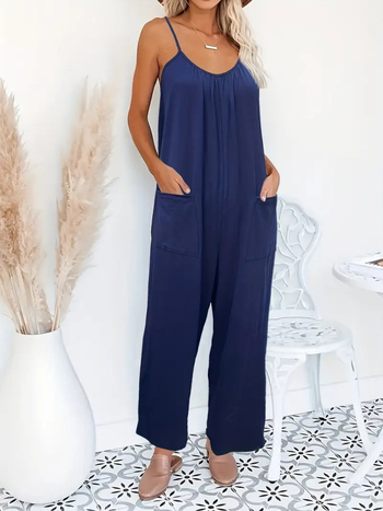 Γυναικεία ολόσωμη φόρμα με τιράντες, χωρίς μανίκια, ίσια γραμμή παντελονιού, χαλαρή μέση, πολυεστέρας, άνοιξη 2025