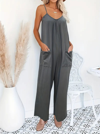 Γυναικεία ολόσωμη φόρμα με τιράντες, χωρίς μανίκια, ίσια γραμμή παντελονιού, χαλαρή μέση, πολυεστέρας, άνοιξη 2025