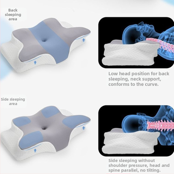 Пеперудообразна възглавница от паметна пяна за подкрепа на шийния отдел на гръбнака, калъфка от химически влакна, тегло 0,5–1,0 кг