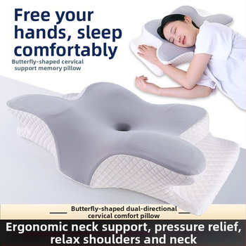 Пеперудообразна възглавница от паметна пяна за подкрепа на шийния отдел на гръбнака, калъфка от химически влакна, тегло 0,5–1,0 кг