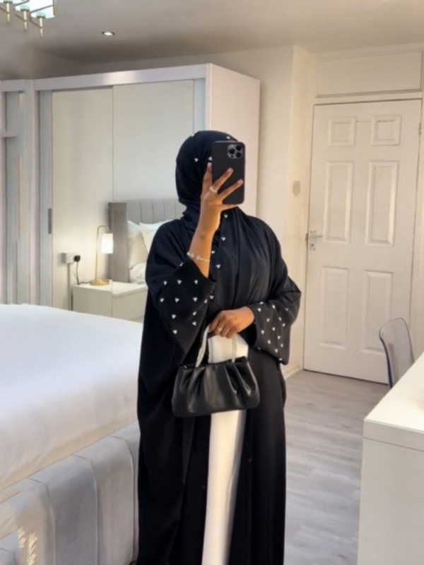 Abaya musulmană cu mărgele, cardigan-robă, poliester, țesătură principală ≥95%, design colaj
