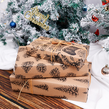 Крафт хартия – лента за подаръци за Коледа; мотив шишарка; произход: Джинхау, Китай; материал: крафт хартия; ниво на опаковка: крайна опаковка; толеранс: 1 см; специална опаковка: подаръчна опаковка