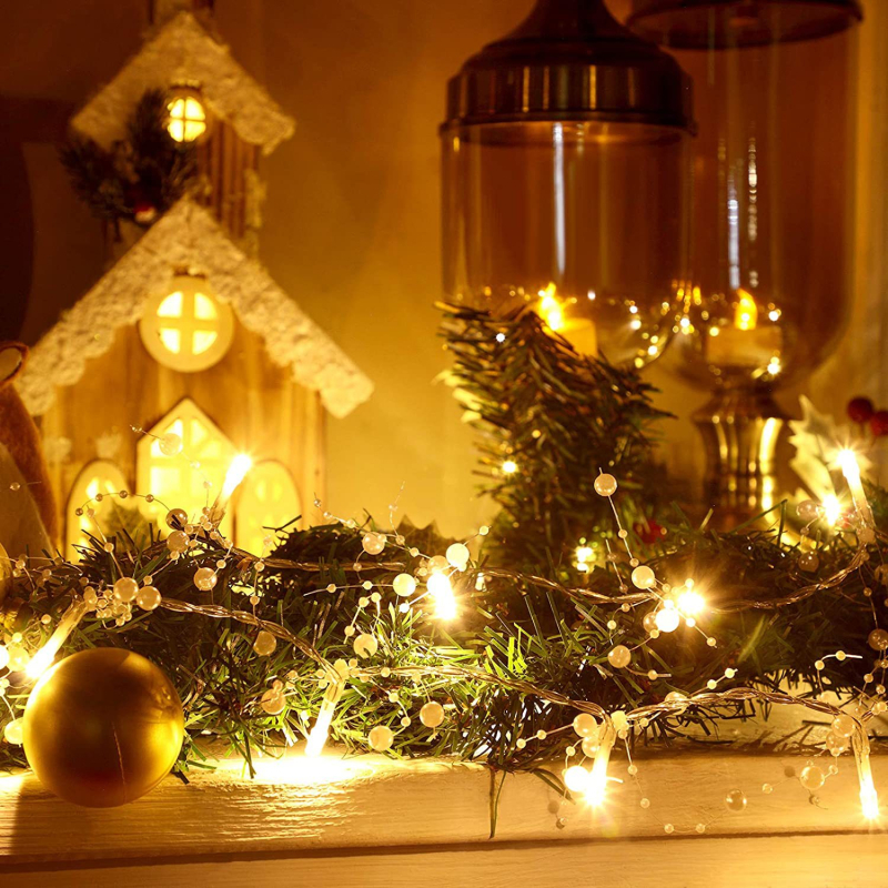 LED gyöngyös fényfüzér karácsonyi dekorációhoz a szobában, 20 LED, IP43, akkumulátoros tápellátás, 4,5V bemenet, 50 000 óra élettartam