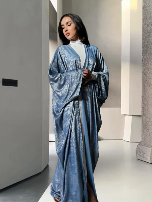 Rochie în stil cardigan, croială în formă de A, mâneci lungi, detaliu cu ștampilare termică, poliester cu elastan