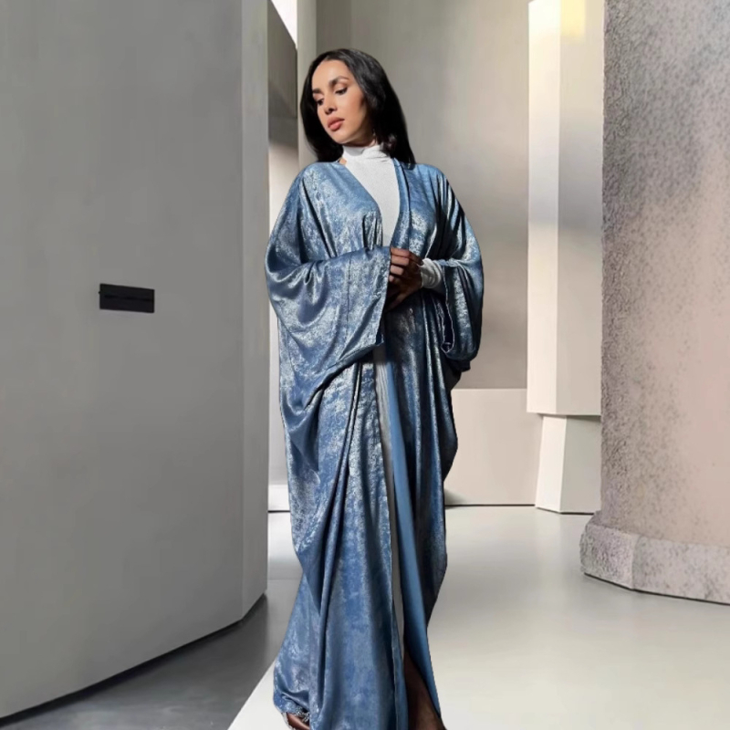 Rochie în stil cardigan, croială în formă de A, mâneci lungi, detaliu cu ștampilare termică, poliester cu elastan