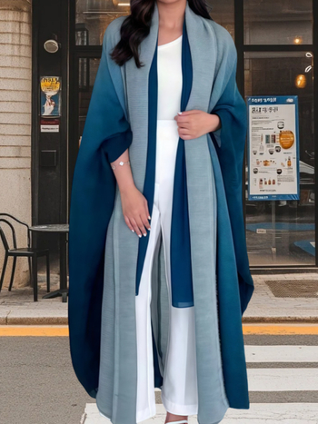Rochie plisată în gradient - croială în linie A, mâneci lungi, fără guler, talie lejeră, poliester