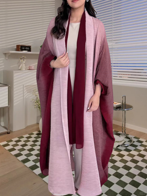 Rochie plisată în gradient - croială în linie A, mâneci lungi, fără guler, talie lejeră, poliester