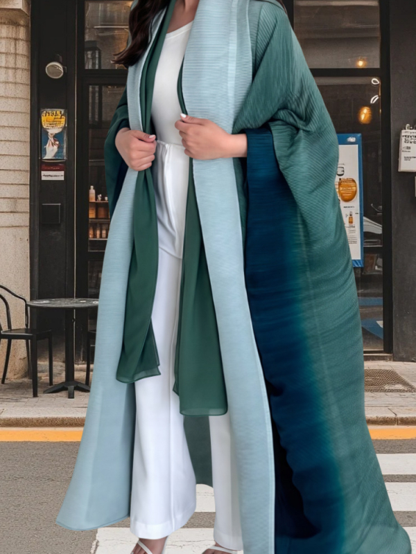 Rochie plisată în gradient - croială în linie A, mâneci lungi, fără guler, talie lejeră, poliester