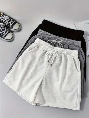 Pantaloni scurți pentru femei din poliester, talie înaltă, croială dreaptă, lungime trei sferturi, stil street hipster