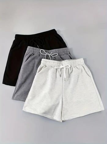 Pantaloni scurți pentru femei din poliester, talie înaltă, croială dreaptă, lungime trei sferturi, stil street hipster