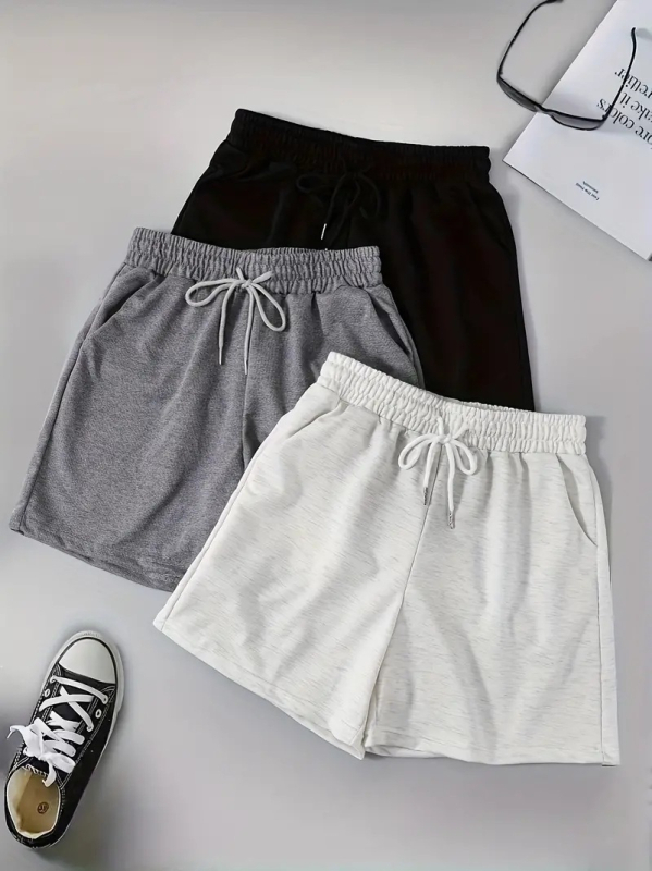 Pantaloni scurți pentru femei din poliester, talie înaltă, croială dreaptă, lungime trei sferturi, stil street hipster