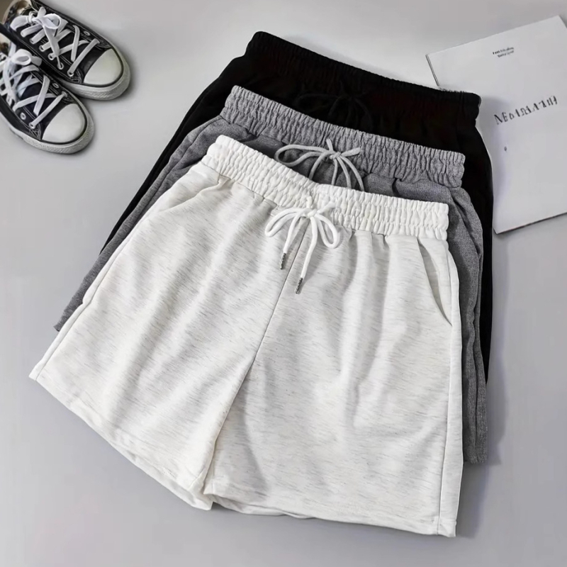 Pantaloni scurți pentru femei din poliester, talie înaltă, croială dreaptă, lungime trei sferturi, stil street hipster
