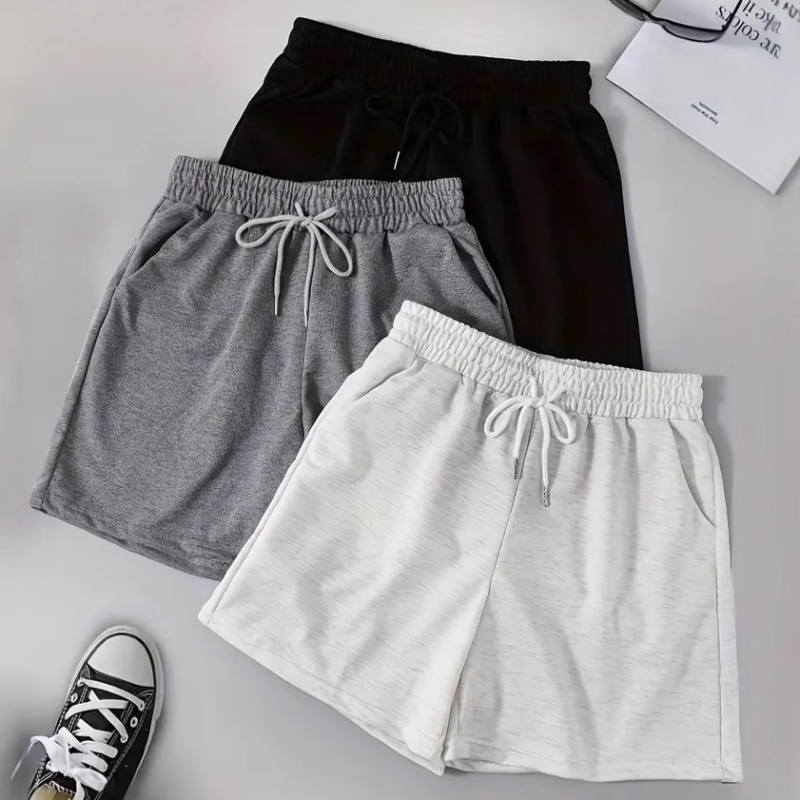 Pantaloni scurți pentru femei din poliester, talie înaltă, croială dreaptă, lungime trei sferturi, stil street hipster
