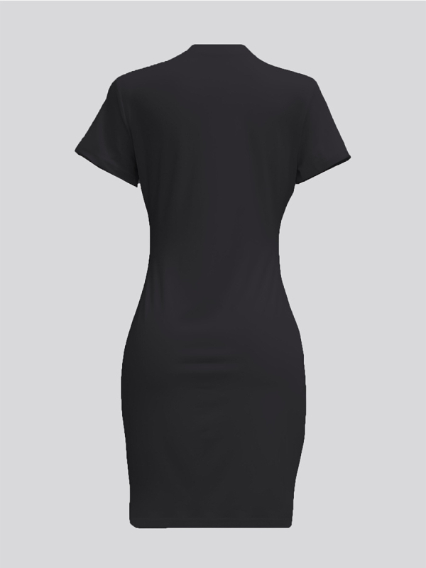 Rochie imprimată, cu fustă midi, guler rotund, mâneci scurte, 90–95% poliester